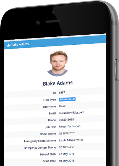 User Contact Details in Formitize App