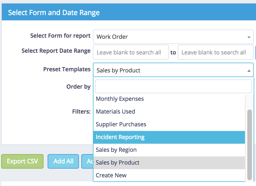 Preset templates in Formitize