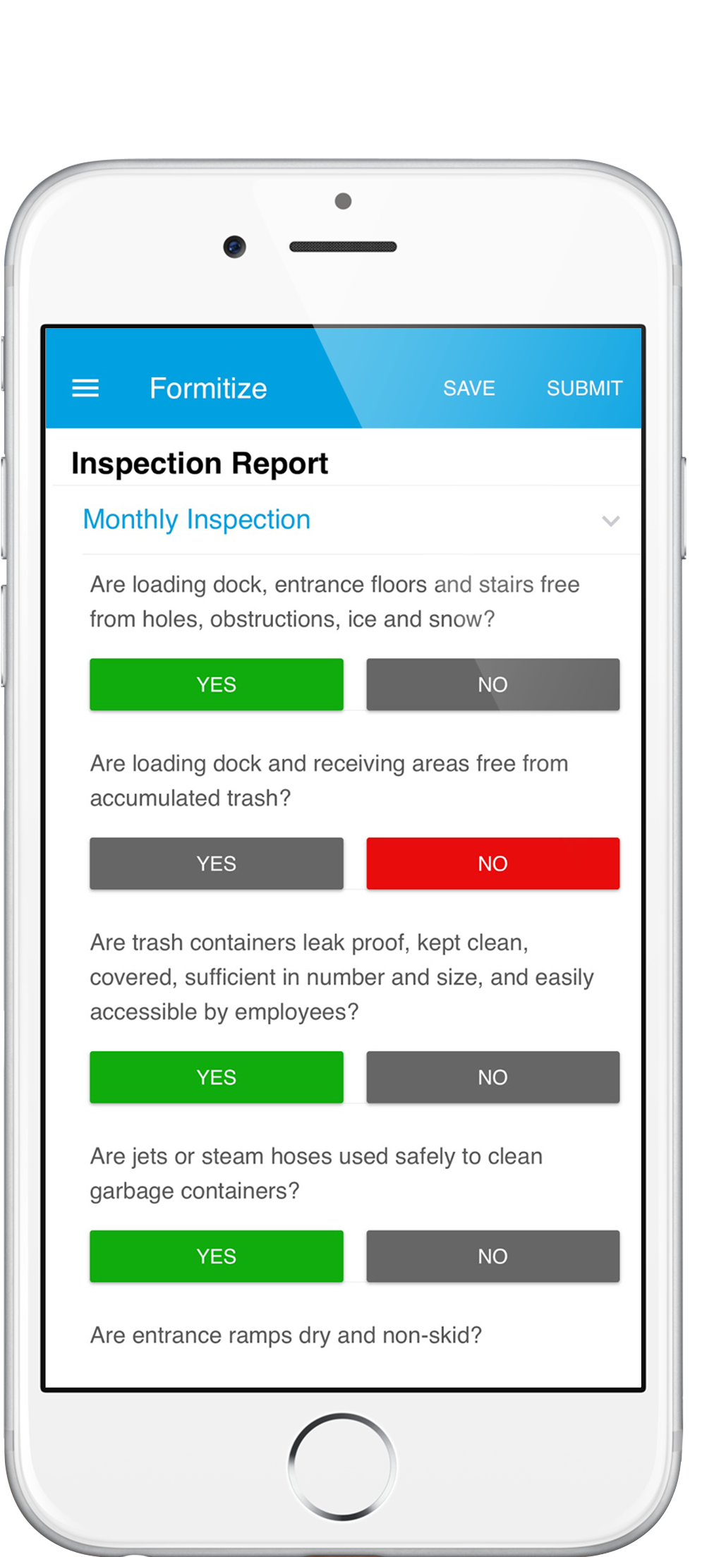 Inspection report in Formitize app n phone